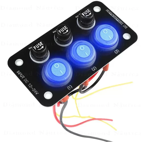 Painel Interruptor 3 Funções com Fusível LED azul 12-24 Volts