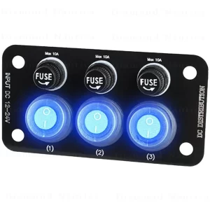 Painel Interruptor 3 Funções com Fusível LED azul 12-24 Volts