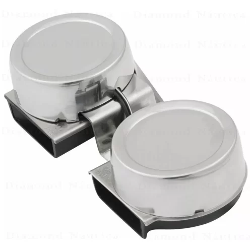 Buzina Náutica Dupla Compacta Em Aço Inoxidável 12 Volts